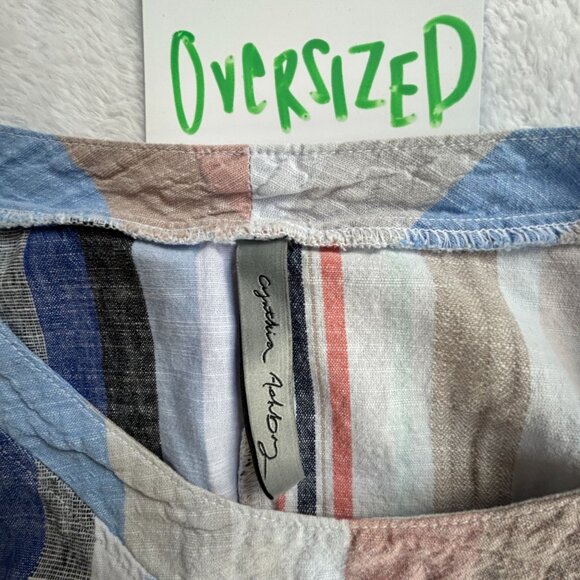 Cynthia Ashby Womens Oversized Striped Tunic Top Large Linen Blend Multicolor - Picture 3 of 10